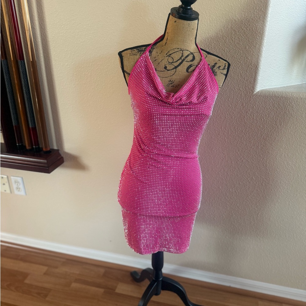 Elegant Pink Halter Dress